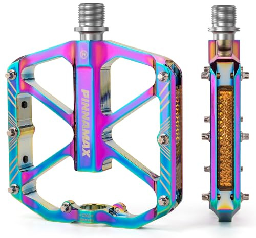 PINNAMX - Pédales de vélo en Aluminium CNC - Antidérapantes - avec 3 roulements étanches - 9/16 - pour vélo de Route, VTT, vélo Gravel (Multicolore)