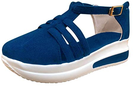 Sandales à plateforme pour femme - Fermées à l'avant - Avec talon - Baskets à bride arrière - Sandales compensées - Ballerines plates - Chaussures d'été confortables - Sandales compensées élégantes
