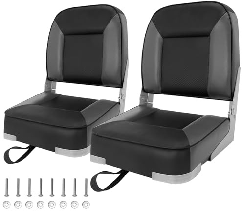 Posti Barca 2 Pezzi, Sedile Pieghevole per Pesca, Sedia da Capitano Impermeabile, Sedile Barca 2 Pezzi, Adatto per Jon/Pontone/Canoa/Bass Tracker - Design Unico a Colori (Nero/Grigio)