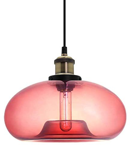 ZTTECH 28 cm Rosa Glas Pendelleuchte im Industriellen Vintage-Design Geeignet für Kücheninseln, Schlafzimmer Esszimmer Höhenverstellbar E27 Glühbirnen Kompatibel (Rosa)