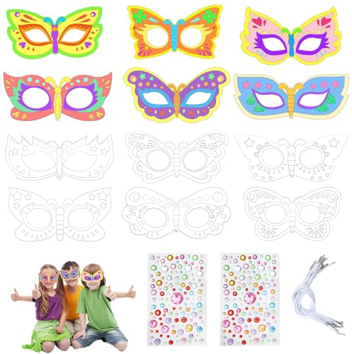 VOSSOT 12 Pcs Tiermasken für Masken zum Bemalen Schmetterling Maske Blanko Bemalen Kinde Masken Tiermasken zum Bemalen für party Spiele Bastelset geburtstag Basteln