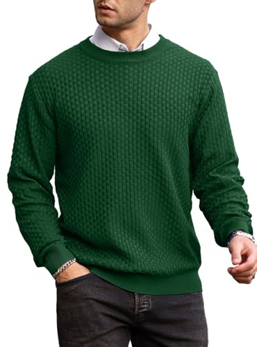 Zaitun Men's Crew Neck Jumper Waffle Knitted Sweater Warm Long Sleeve Pullover Casual Business Jumpers Winter Green