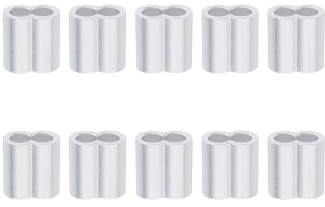 PATIKIL Manicotti ad anello per funi metalliche, 10 mm, in alluminio, doppia ghiera duplex, per cavi metallici, accessori per cavi da pesca, argento