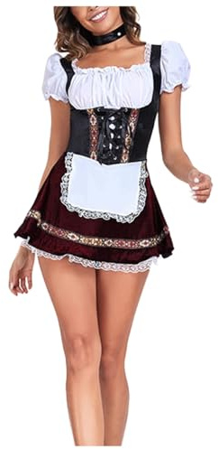 Dirndl for Women Plus Size Dirndl Dress for Women Oktoberfest Costume Bavarian Beer Festival Outfit Performance Attire for Adults (Red, XL)