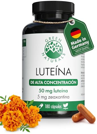 Green Naturals® Luteína – Alta dosis 50 mg de luteína & 5 mg de zeaxantina procedentes de 250 mg de extracto natural de flor de caléndula (Tagetes erecta) – 180 cápsulas (6 meses)