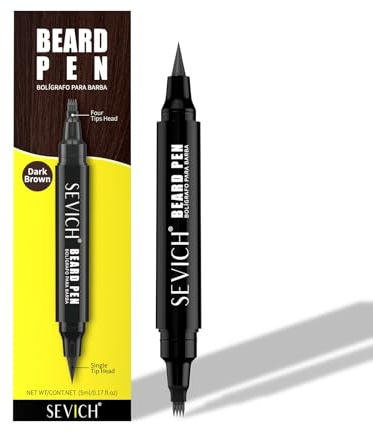 Sevich Lápiz de barba de doble cara con punta de relleno de 4 puntas y punta de contorno de 1 punta, para una barba de aspecto natural, resistente al agua y al sudor, tamaño de viaje, marrón oscuro