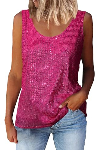 Paljetttopp damer festival, glitter toppar damer paljetter topp rund hals tank topp sexig väst ärmlös blus glitter nyårsafton outfit glamour crop top enfärgad klubbkläder glamour kortärmad