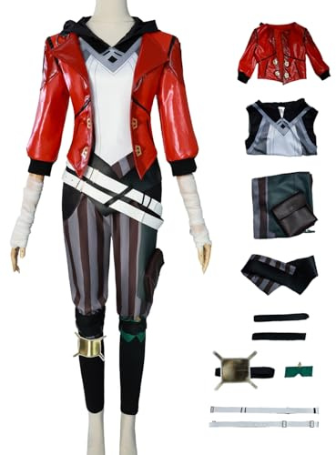 AYIMEIS VI Cosplay Costume Complete Set avec Perruque Déguisement de Anime Arcane 2 Costume VI Uniforme Rouge Noël Halloween Carnaval Fête Performance Costume Adulte