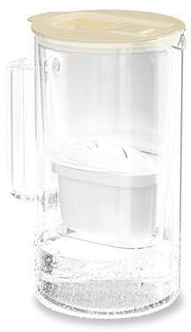 Wessper Jarra Filtradora de Agua con Contador LED, 2 Litros, Vidrio Borosilicato, Jarra Compacta con Filtro de Carbón Activo, sin BPA - Beige