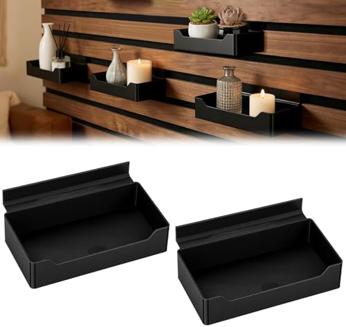 Hylla för akustikpanel, 2 stycken, 15 x 8 cm, svart, svävande hylla utan borrning, tillbehör för akustiska paneler, vägghylla för växter och dekoration, vardagsrum, sovrum, kontor, hemmastudio, enkel