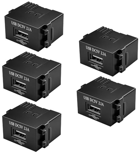 Behogan 5 moduli di alimentazione USB: presa da 220 V su trasformatore da 5 V, presa USB da 2,1 A, adattatore di commutazione per smartphone e dispositivi US-B (nero)