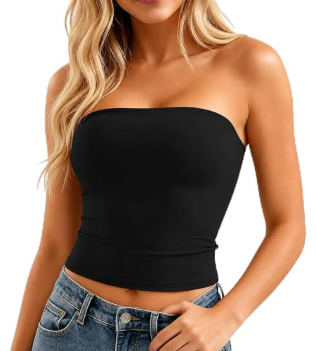 CDQZAIKEJI Top a Fascia Donna off Shoulder Tube Top, Crop Top Sexy da Donna, Top a Collo a Fascia, Bandeau Top Nero, off Shoulder Women's Bandeau, Top Aderente Estivo