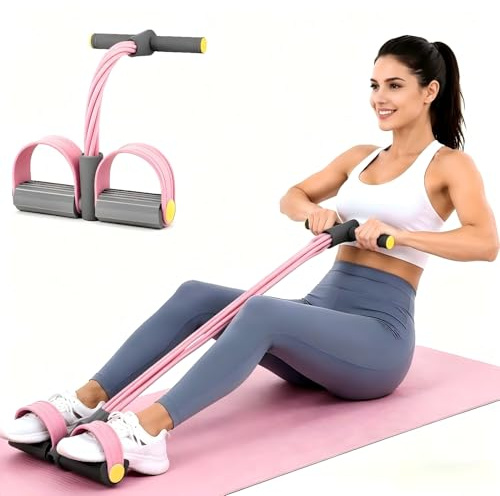 Bande de Résistance Musculation 6 Tubes avec Pédale – Élastique Sport Maison Fitness, Entraînement d'étirement de la Taille, des Bras et des Jambes (Gris et Rose, 6 Tubes)