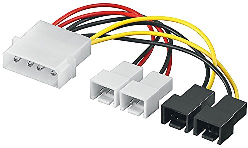 Goobay 93632 Lüfter Spannung Adapterkabel (4-polig auf 2x 3-polig 12V und 2x 3-polig 5V) weiß / Rot/Schwarz/Gelb