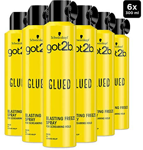 Schwarzkopf got2b Glued Blasting Freeze Spray, Strong hold Hairspray for Up to 72 Hours, Vegan, Silicone Free, 300 ml - Pack of 6