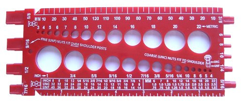 Stainlesstown Nut Bolt Thread Gauge (Red) - Measures Diameter, Thread Pitch & Length - Fractional #4 to 1 & Metric 3mm to 22mm - Durable 1/4 Thick Hard Plastic