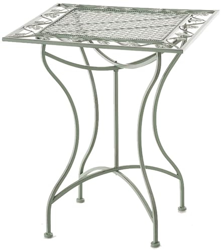CLP Mesa de Jardin Asina Cuadrada 60 x 60 cm, Estilo modernista romantico de Hierro, Repelente al Agua para terraza y Balcon, Color:Antiguo-Verde