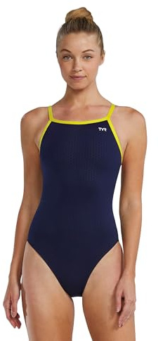 TYR Womenâs Hexa Diamondfit Swimsuit, Navy/Gold, 38