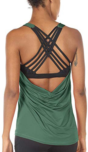 icyzone Camisetas de Yoga para Mujer con Brasier Integrado para Entrenamiento, Gimnasio, Chaleco Deportivo