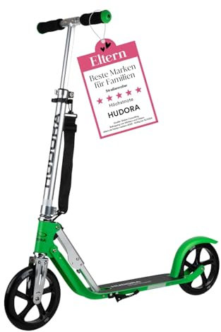 HUDORA BigWheel Scooter 205 - Stabiler Aluminium-Roller - Höhenverstellbarer & zusammenklappbarer Cityroller - Kinder- & Erwachsenenroller für bis zu 100kg - Tretroller mit Ständer