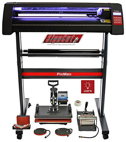 Vinyl Schneideplotter mit LED Folienplotter Schneideplotter Plotter inklusive 3 x Roland-Messer 5 in 1 Transferpresse Hitzepresse SignCut Software