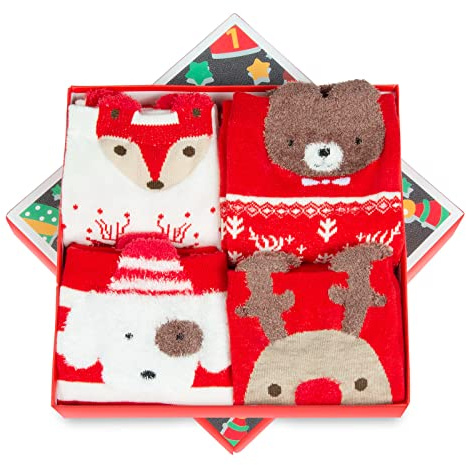 Diealles Shine Calze Natalizie Unisex, 4 Paia Calzini Natalizie, Calze Donna Cotone di Natale, Christmas Socks per Donna