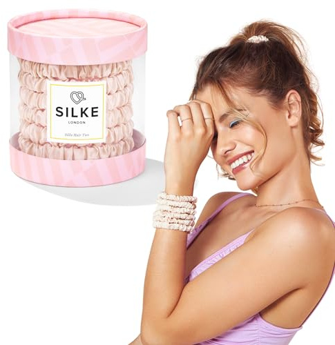 SILKE Hair Ties - Coco | 100% Luxurious Silk Scrunchies for Hair - 6 Pack | Silke Hair Ties - All Hold, No Damage | Hair Scrunchies for Women, Hair Bobbles | For All Hair Types & Styles