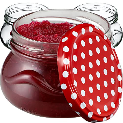 KADAX Lot de 100 bocaux à confiture de 300 ml avec couvercle à visser de 82 mm de diamètre - Bocaux miniatures pour miel et épices - Pots à confiture avec couvercle - Bocaux hermétiques à offrir