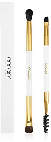 Docolor 2 Pezzi Duo Pennello Sopracciglia con Pennello Ombretto Pennello Professionale Angolato per Sopracciglia e Pennello a Rocchetto con Pennello per ombretto e Pennello per Sfumare (Bianco e Oro)