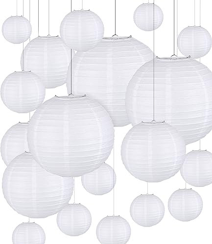 20 Pezzi Lanterne Cinesi, Lanterna di carta Rotonde da Appendere in Carta Lanterne per Decorazioni Domestiche, Feste e Matrimoni Diametro 10/15/20/25/30 cm