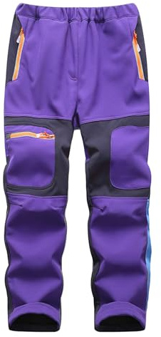 Yenwits Pantalones de esquí para niños, forrados, impermeables, térmicos, para senderismo, senderismo, nieve, exteriores, pantalones cargo para niños y niñas (9056, violeta, 116-122), morado, 116-122