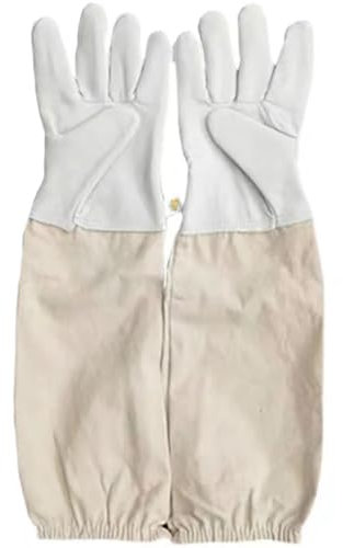 UQMIQURA Imkerhandschuhe aus Ziegenleder, Imker Schutzhandschuhe mit Langen Ärmeln, Geeignet für Männer und Frauen Imkerei Zubehör, Imkerhandschuhe Leder für den Garten (Weiß)