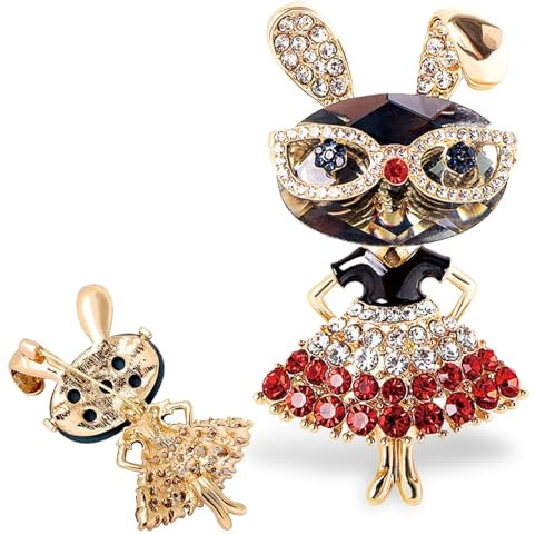 Broche Lapin, broche en forme de lapin avec strass, broche forme de lapin, Jolie Broche Lapin, Broche Bijoux, Convient pour les fêtes, le quotidien, les cadeaux d'anniversaire (C)