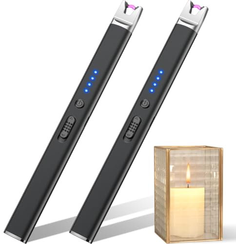 LcFun Lichtbogen Feuerzeug Elektrisch Stabfeuerzeug USB Aufladbar Elektrisches Feuerzeug Winddichtes Elektro Kerzenanzünder Plasma Feuerzeuge für Kerzen Anzünden, Gasherd (2 Stück Schwarz)