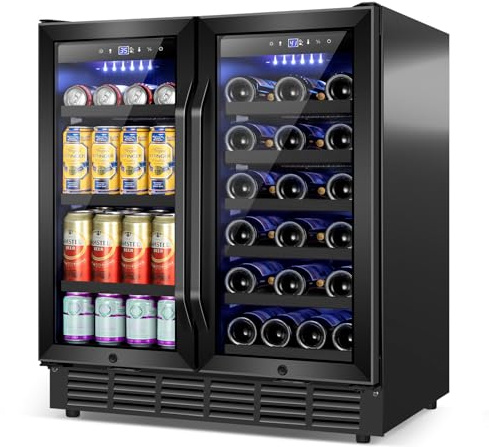 Velivi 30 Inch Wine and Beverage Refrigerator Black- Dual Zone Beverage Fridge Under Counter/Freestanding Drink and Beer Fridge Built-In Home Kitchen Bar or Office