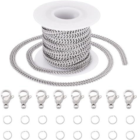 FASHEWELRY 5 M 304 rostfritt stål pansarkedja osvetsad tvinnad länkkontakt förlängningskedja för gör-det-själv män kvinnor armband halsband tillverkning kit 5 mm bred
