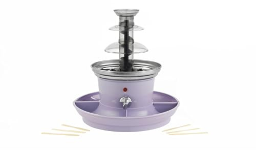 GILES & POSNER Mini Fontana di Cioccolato – Macchina Elettrica a 3 Livelli, Spegnimento Automatico, 0°C a 50°C, Party Dip & Share, 2 Vassoi per Alimenti, 500ml, Inclusi 100 Spiedini, 25W, Viola