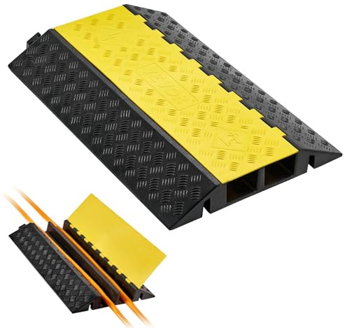 VEVOR Protector de Cables para Suelo de 2 Canales de 10 x 7,5 cm, Rampa de Protección de Cable Carga de Capacidad de 9979 kg, Rampa de Caucho para Interiores, Exteriores, Hogar, Oficina, Almacén