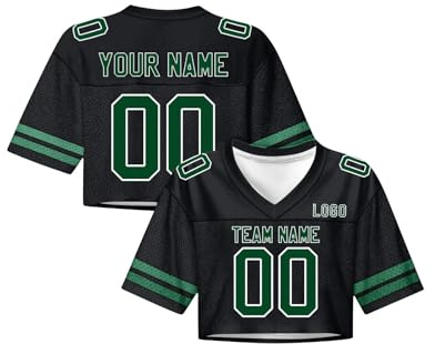 Camiseta de fútbol Americano para Mujer Personalizada con Nombre y número, Top Deportivo con Escote en V y Manga Corta Conjunto de Animadora, Top Corto Oversize Y2K Streetwear.