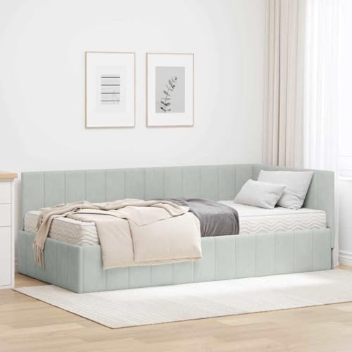 Amorsee Boxspringbett 90 x 200 cm mit Matratze, Einzelbett mit Matratze, Polsterbett, Sofabett, Tagesbett, Universelle Bettseite, Bett, Schlafzimmer, Kinderzimmer, Hellgrau