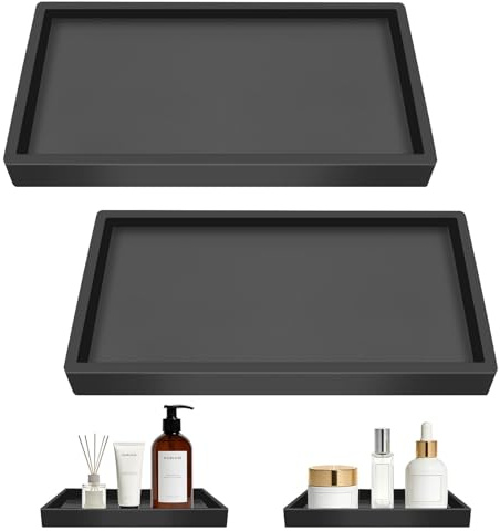 XiaoXiaoZhiJia 2 Pezzi Vassoio Portaoggetti da Bagno in Silice,Vassoi Decorativi per Bagno,Adatto per bagni, camere da letto, lavabi, cucine e soggiorni ((Quadrato nero - 20 × 10 × 2 cm))