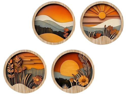 Arte Da Parete Boho Per Soggiorno - Decorazione Geometrica Per Interni Di Una Fattoria, Decorazione Da Parete Boho Per Camera Da | Cornici Rotonde In Legno Da 7,87 Pollici Ornamento Estetico Por