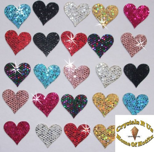 Crystal Rus Stoffherzen mit Pailletten | 48 Stk. | 20 mm | zum Aufbügeln