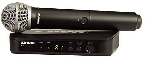 Shure BLX24/PG58 UHF Wireless Mikrofonsystem - Perfekt für Kirche, Karaoke - 14-Stunden Akkulaufzeit, 100m Reichweite | Enthält PG58 Handheld Vocal Mikrofon, Single Channel Empfänger | T11 Band