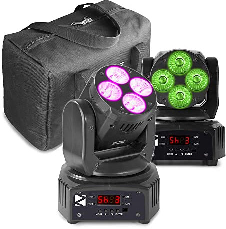 BeamZ MHL36 - Set de Cabeza móvil con Bolsa de Transporte, 4 x 9 vatios Luz DJ DMX, Luz Disco Móvil, Luz Fiesta, Luces Disco Móviles, Control por Sonido, Efectos de Luz DJ Modo Automático