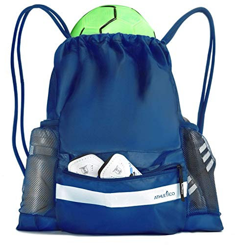 Athletico Drawstring Soccer Bag - Soccer Backpack For Boys or Girls Can Also Carry Basketball or Volleyball (Blue)