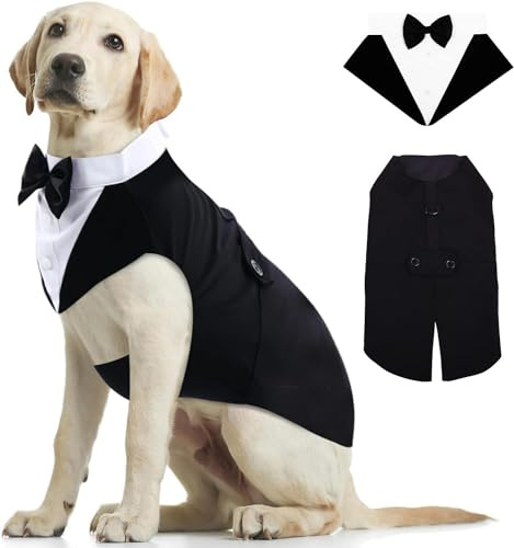 Kuoser Abito Smoking per Cani, Set Vestito Bandana Collare Cani per Matrimoni Cani Smoking Elegante con Papillon, Formale Vestito Cani Partito, Rimovibile Cravatta Cane e Vestito