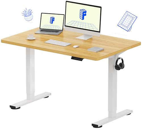 FLEXISPOT E1 Plus ONE PIECE Electric Standing Desk Height Adjustable Sit Stand Desk with Memory Smart Panel Backpack Hook, Home Office(120 * 80cm, White Frame+Maple Desktop)