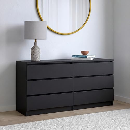 WHATSIZE ENTERPRISE Large Chest of Drawers for Bedroom, 6 Drawer Black Dresser with Metal Runners, Bedroom Furniture Storage Cabinet for Clothes, Contemporary Design, Easy Assembly