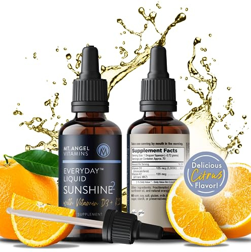 Mt. Angel Vitamins Liquid Vitamin D3 with K2 Drops – 5000 IU D3 Trans MK7 K2 – Vegan Non-GMO Gluten Free – Bone Heart Immune Support – Adults Kids & Toddlers | 2 fl oz